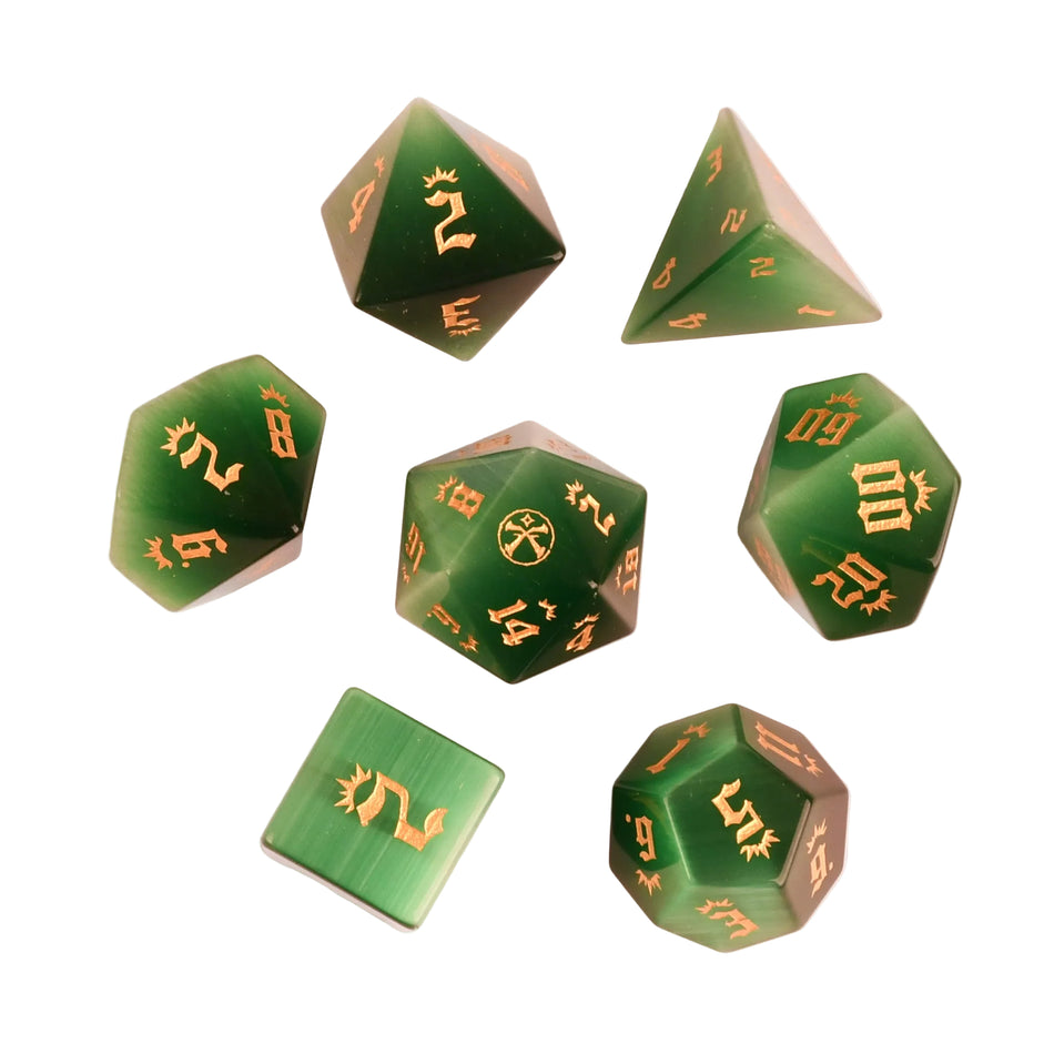 Pathfinder Green Cat's Eye Stone Dice Set (Pre-Order)