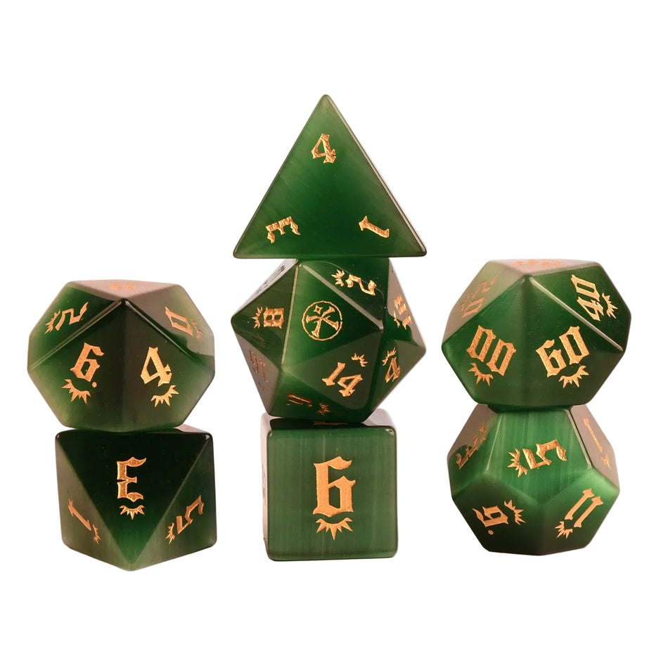Pathfinder Green Cat's Eye Stone Dice Set (Pre-Order)