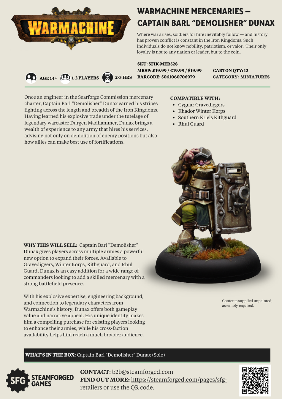 Warmachine: Captain Barl "Demolisher" Dunax - Solo Mercenary