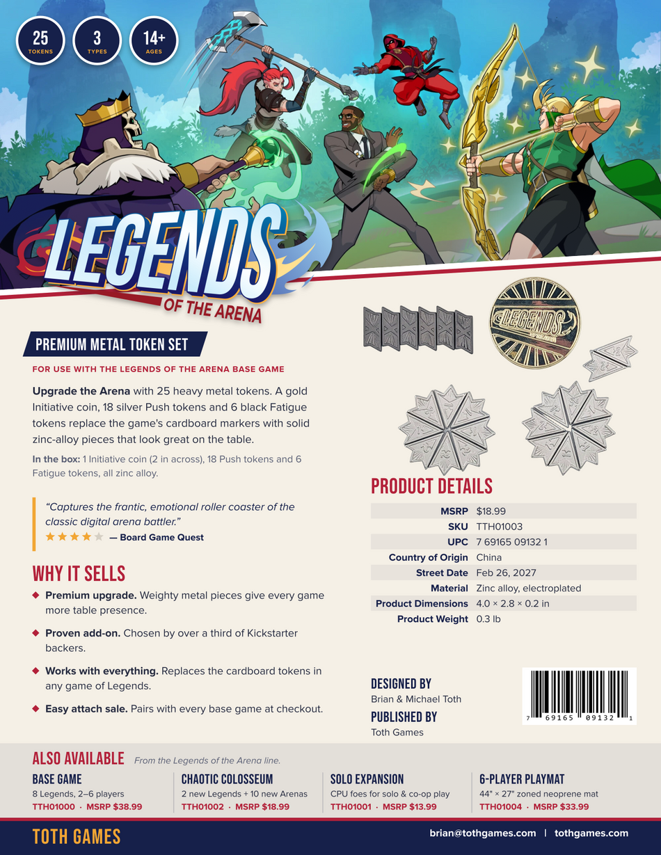 Legends of the Arena: Metal Initiative, Push & Fatigue Tokens (Pre-Order)